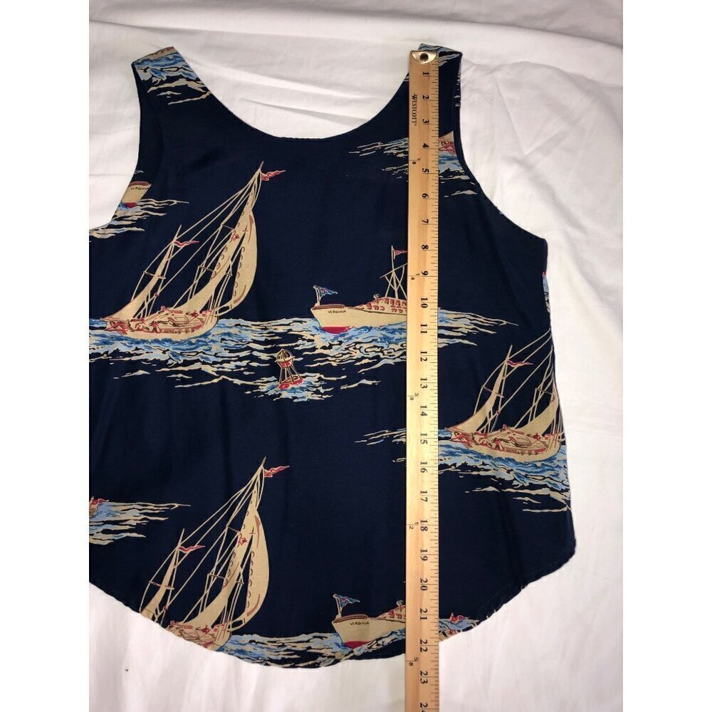 Vintage Womens Top Size 8 Nautical Sailing Ocean Tank Navy Blue Yacht Made USA - Picture 7 of 8